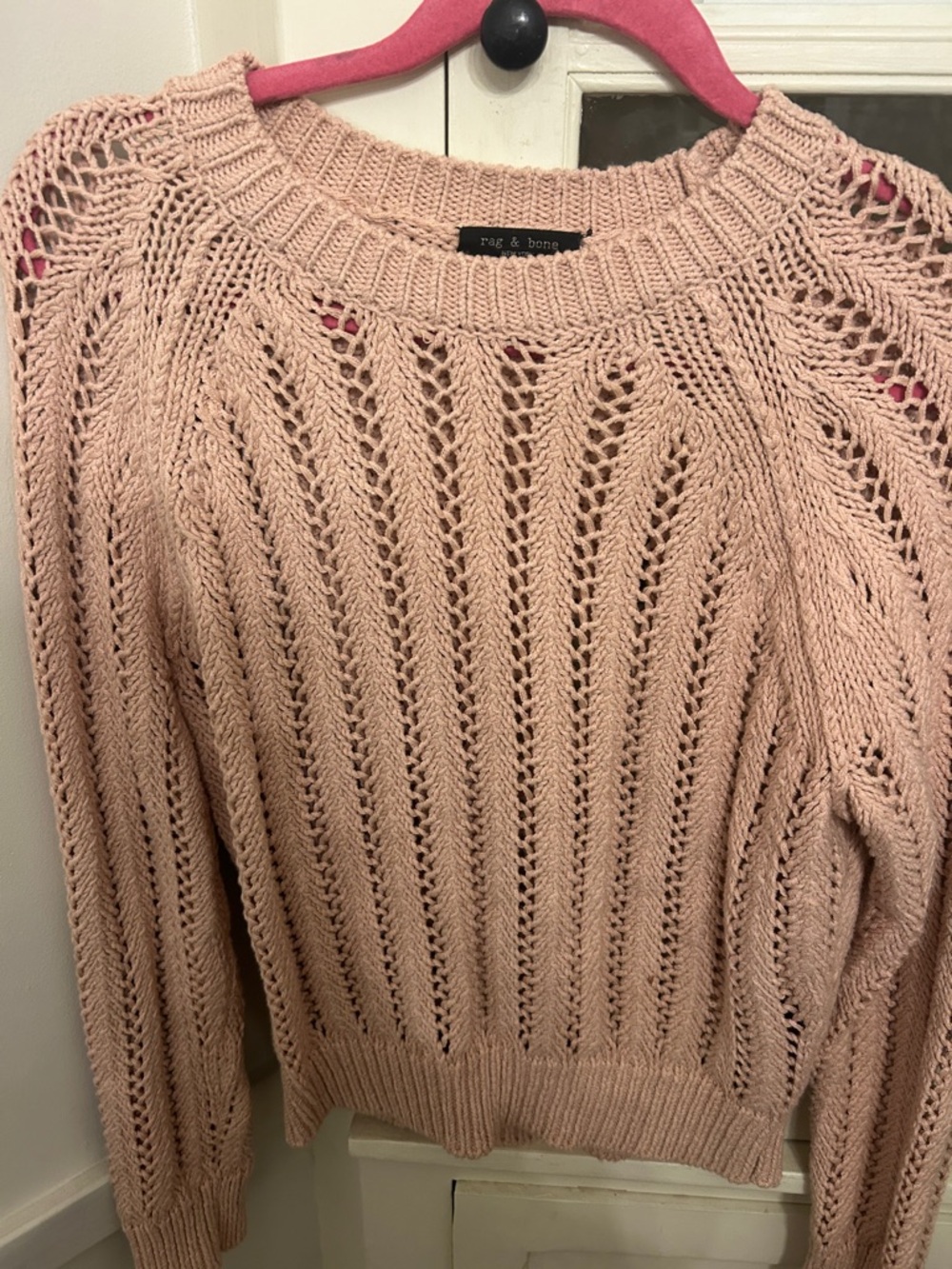 rag & bone Blush Open-Knit Crewneck Sweater